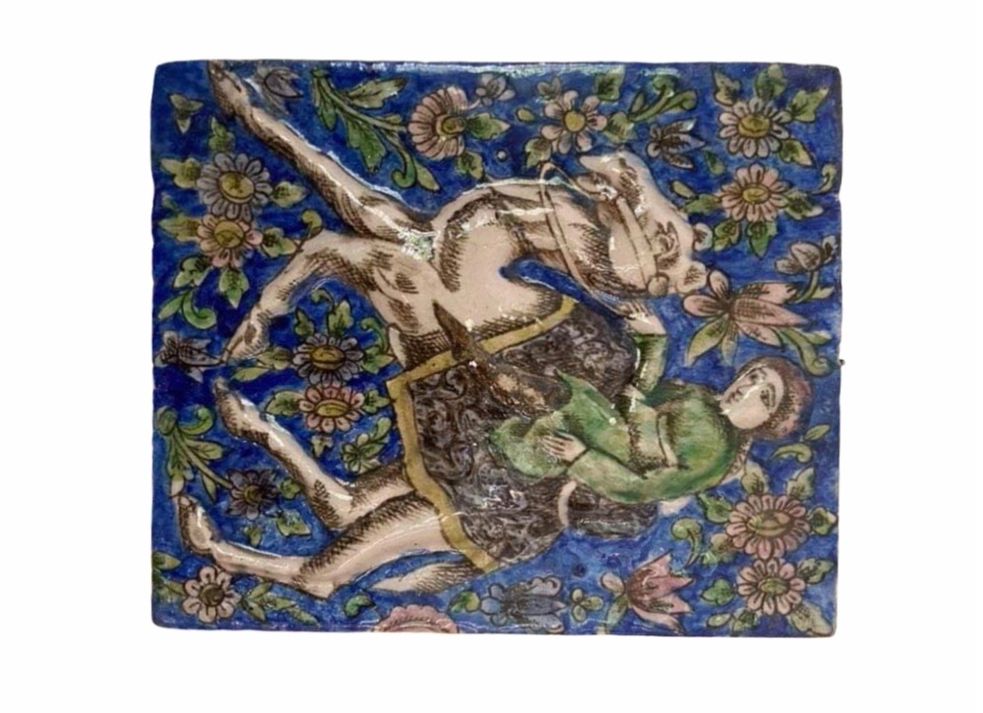 Qajar 'Rider on Camel' Tile - rare